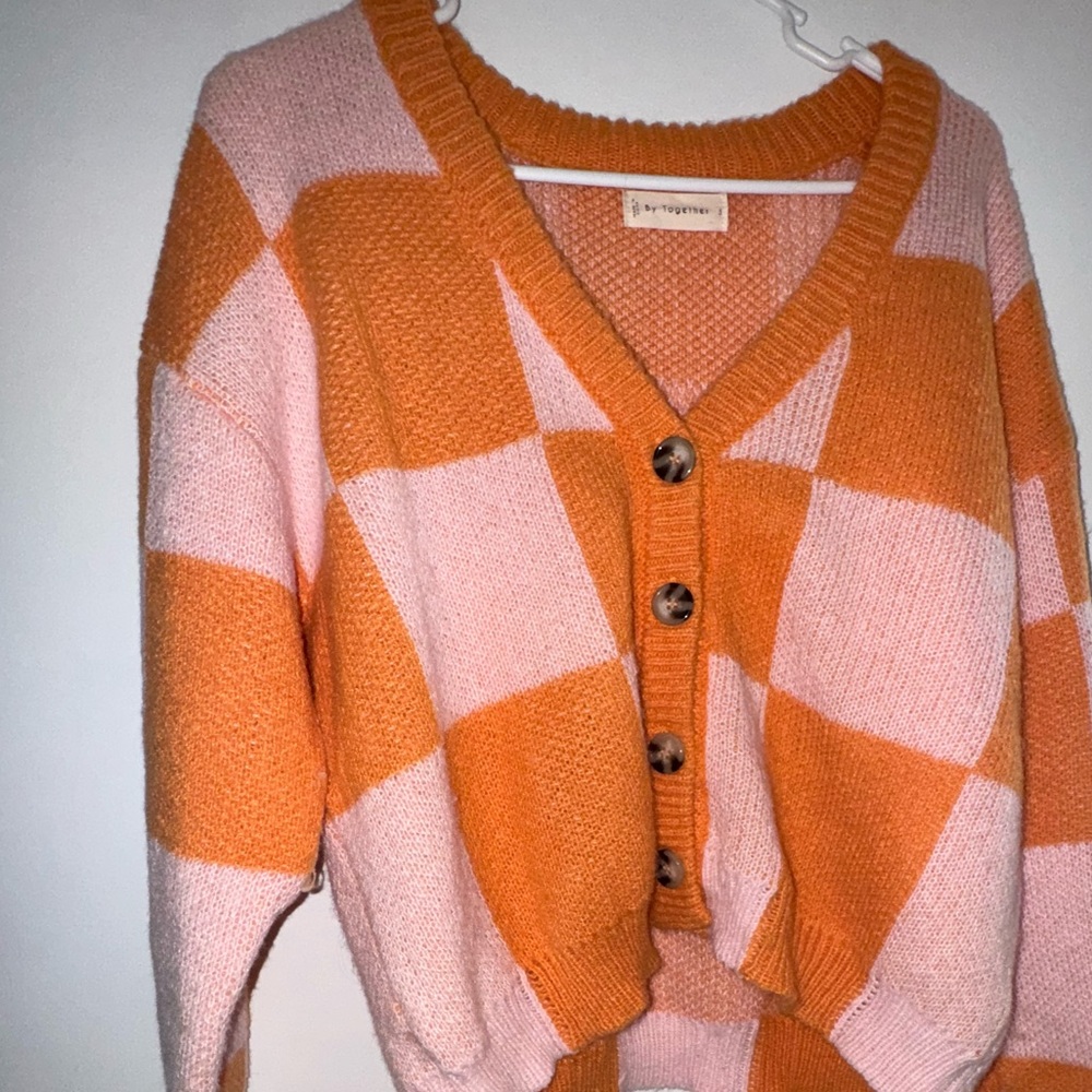 Colorblock V-Neck Button-Up Sweater